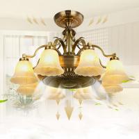 复古欧式吊扇灯美式负离子风扇灯简黄金蛋欧客厅灯餐厅隐形风扇吊灯卧室 灯头朝下青古铜色6头+LED灯