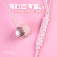 手机耳机有线女生韩版可爱半入耳式高音质专用安卓音乐3.5mm粉色耳麦款X2