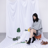 网红自拍白格子2.4*1米(1米单价多买多优惠)|拍照背景布纯黑白灰色ins北欧网红摄影自拍主播布置房间装饰大尺寸背景墙