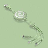 牛油果绿[3A快充☆提速60%]一拖三伸缩数据线棒棒糖款|多功能充电器typec数据线一拖三手机充电头多头万能通用伸缩多