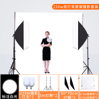 220瓦LED灯白光双灯背景架套装|led摄影灯套装专业影棚设备常亮灯柔光箱静物产品拍照灯摄影棚网红拍摄