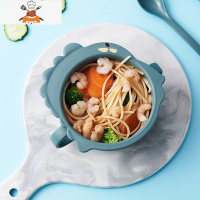儿童餐盘小麦秸秆碗杯套装家用幼儿园分格吃饭盘卡通宝宝防摔餐具 恐龙碗-蓝色 敬平