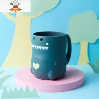 儿童餐盘小麦秸秆碗杯套装家用幼儿园分格吃饭盘卡通宝宝防摔餐具 恐龙杯-蓝色 敬平