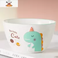 儿童卡通陶瓷杯子可爱小恐龙水杯吃饭碗家用盘子宝宝点心餐具套装 饭碗-绿色 敬平
