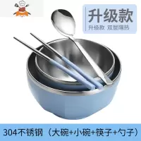 304不锈钢碗筷套装家用学生创意单个一人儿童防摔饭碗碟餐具套装 304不锈钢(大碗蓝+小碗蓝+筷子蓝+勺子) 敬平