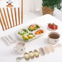 卡通儿童餐具套装分隔餐盘家用早餐盘子宝宝幼稚园分格盘饭团模具 大餐盘4格8件套 北欧米 敬平