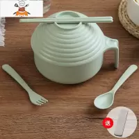日式家用餐具小麦秸秆碗筷勺五件套装学生宿舍大号带盖塑料泡面碗 北欧绿5件套+收纳盒 敬平