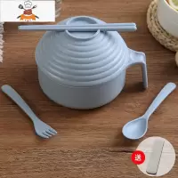 日式家用餐具小麦秸秆碗筷勺五件套装学生宿舍大号带盖塑料泡面碗 北欧蓝5件套+收纳盒 敬平