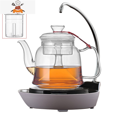 蒸茶壶玻璃蒸汽煮茶器家用茶具套装电陶炉煮茶壶烧水壶煮茶炉 B款蒸茶壶(双胆)加黑白抽水电陶炉送4杯 敬平
