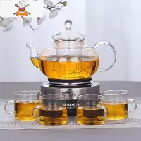 煮茶器玻璃煮茶壶小型养生壶电热茶炉加热烧水泡茶壶家用茶具套装 800毫升花茶壶+电热炉+4个带把杯 敬平