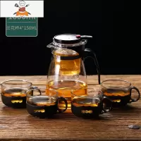 飘逸杯泡茶壶沏茶杯办公室玻璃茶具可高温冲茶器家用过滤内胆茶壶 1000ml壶+4个150ml兰花杯 敬平