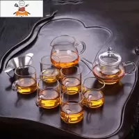 10只装透明耐热玻璃小茶杯功夫茶具加厚带把茶杯家用泡茶杯品茗杯 白把壶带把杯9件套 敬平