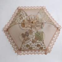 敬平(JING PING)可折叠遮盖菜罩厨房碗罩长方形饭桌罩圆形餐桌罩食物罩大号菜伞 大号立体绣叶片咖色饭罩