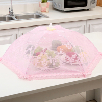 敬平(JING PING)长方形塑料餐桌伞折叠圆形遮菜罩厨房大号饭桌盖剩饭菜食物网罩子 圆形蕾丝粉直径约78cm饭罩