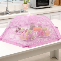 敬平(JING PING)长方形塑料餐桌伞折叠圆形遮菜罩厨房大号饭桌盖剩饭菜食物网罩子 圆形蕾丝紫中号直径约68cm饭罩