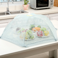 敬平(JING PING)长方形塑料餐桌伞折叠圆形遮菜罩厨房大号饭桌盖剩饭菜食物网罩子 圆形蕾丝绿中号直径约68cm饭罩