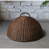 田园餐桌罩 精致竹编饭菜罩 手工剩菜盖伞餐厅食物防尘罩子防老鼠 敬平 印尼藤深咖色直径约42高21cm饭罩