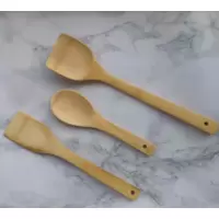 家用无漆无蜡竹煎铲平底锅专用楠竹锅铲炒菜实木铲子套装辅食煎蛋 敬平 竹煎铲+竹饭勺+竹锅铲有弯度