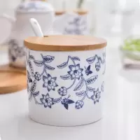 陶瓷油泼辣椒罐创意陶瓷调味罐厨房调味瓶罐调料瓶盒盐罐味精瓶 敬平 青花木盖