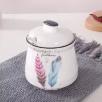 北欧陶瓷调味套装厨房油盐罐家用调料盒油瓶组合味精辣椒油罐醋壶 敬平 [羽毛]调味罐+勺—送标签贴