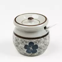 调料罐陶瓷调料盒带盖勺酱汁家用手绘辣椒油罐厨房调味料盒油盐罐 敬平 蓝富贵调味罐
