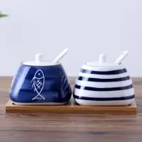 日式调味罐陶瓷厨房盐糖调料盒套装家用调味瓶佐料盒带盖组合防潮 敬平 鱼圈组合带底盘送调味勺