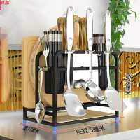 多功能不锈钢刀具砧板架放锅铲菜刀针板座置物收纳架厨房用品架子 敬平 D1080P黑色款厨具架