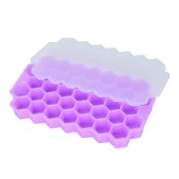 创意硅胶冰格制冰盒自制冻冰块模具家用速冻器辅食冰箱带盖 敬平 紫色-带盖