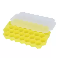 创意硅胶冰格制冰盒自制冻冰块模具家用速冻器辅食冰箱带盖 敬平 黄色-带盖