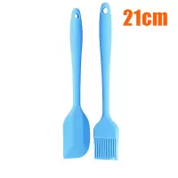 烘焙工具家用厨房可高温一体式硅胶刮刀刷子奶油抹刀牛轧糖搅拌棒 敬平 深蓝色中号刮刀+刷子