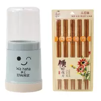 带盖防尘筷子笼家用厨房塑料带沥水盘筷子筒台面立式餐具收纳 敬平 北欧蓝+10双精品竹筷筷笼