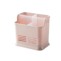 筷子笼家用台面立式筷子置物架沥水篓厨房多功能放勺餐具桶防尘 敬平 浅粉四格[带沥水盘]筷笼