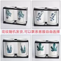 北欧陶瓷筷子厨房家用收纳盒桶平放筷子勺子笼家置物架筒沥水筷篓 敬平 圆币草+万年青台式筷子筒筷笼