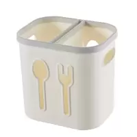 简约纯色筷子笼家用塑料桌面沥水风干筷子勺子收纳架筷子置物架子 敬平 双格米白色筷笼