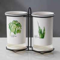 北欧筷子篓陶瓷筷子架家用沥水厨房筷子筒勺子收纳置物架筷盒 敬平 万年青[黑色款]筷笼