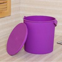 搬家红色米桶 塑料收纳桶多用桶带盖储物沐浴凳桶可坐米桶水桶家 敬平 紫色[中号]2个装送米箱/桶/缸