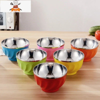 [6个装六个色]不锈钢饭碗双层防烫防摔隔热彩色碗吃饭碗13-17cm 敬平