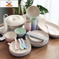 小麦秸秆餐具碗盘碟勺套装创意家用日式防摔套装简约吃饭碗筷组合 敬平