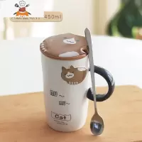 日式可爱猫咪泡面碗创意陶瓷餐具带叉勺家用带盖学生宿舍汤碗饭碗 敬平