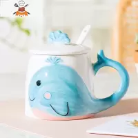 可爱鲸鱼马克杯办公室陶瓷水杯学生礼物杯子早餐牛奶咖啡杯带盖勺 敬平
