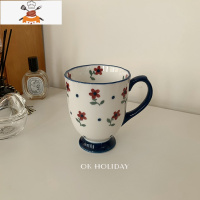 ok hoiday*ins风复古深蓝花边小碎花陶瓷马克杯早餐杯咖啡杯 敬平