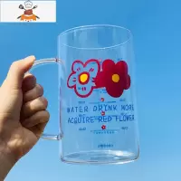 超大容量1000玻璃杯带盖带把水杯ins吸管茶杯家用可爱杯子学生 敬平