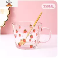 可爱玻璃杯女夏季 早餐牛奶燕麦片水杯儿童ins风家用带盖刻度杯子 敬平