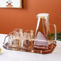 冷水壶家用玻璃可高温大容量凉水瓶凉白开茶壶喝水杯具套装泡茶壶 敬平凉水壶