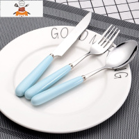 吃西餐的刀叉套装小孩粉色两件儿童叉子高檔套装专用切牛排可爱 敬平 纯蓝[1刀1叉1勺]