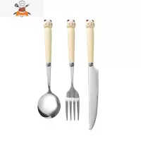 刀叉勺三件套儿童叉子勺子家用可爱牛排刀叉盘子套装网红西餐餐具 敬平 刀叉勺(小猫)[拍下送收纳盒]