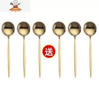 北欧ins不锈钢刀叉勺 三件套牛排刀叉套装西餐餐具家用金属主餐勺 敬平 B21金色3勺送3勺