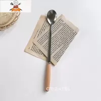 简约ins圆柱木柄筷子刀叉勺子西餐具套装不锈钢复古餐具蛋糕刀叉 敬平 长冰勺(长20CM)
