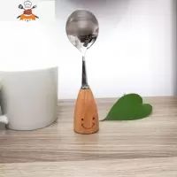 简物家韩式可爱笑脸木柄不锈钢甜品刀叉勺西餐餐具牛排水果叉套装 敬平 木柄笑脸圆勺
