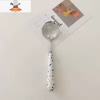 ins风碎石纹陶瓷手柄不锈钢餐具 刀叉勺套装石英贴花金色哑光勺子 敬平 碎石纹餐勺[长16.5cm]